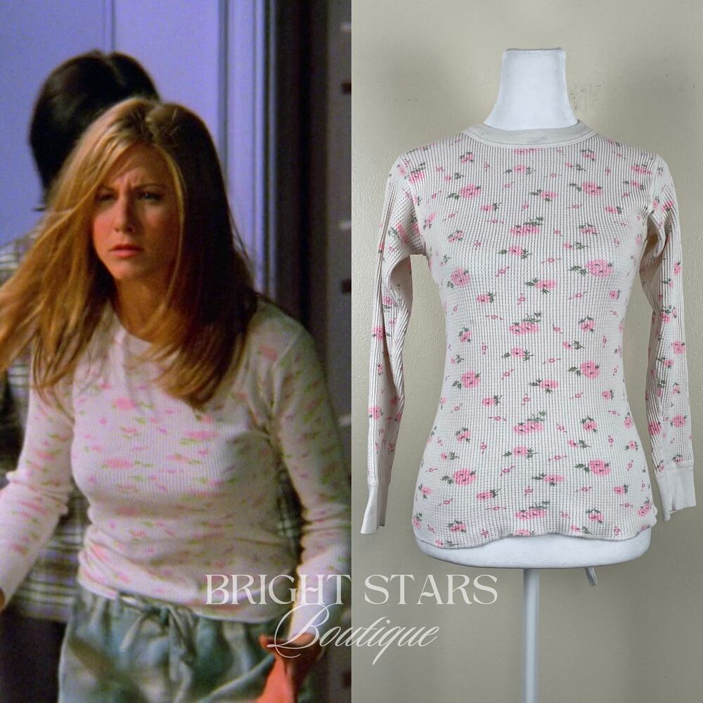 Rare Floral Waffle Long Sleeve Top ASO Rachel Green Friends Vintage 90s Thermal